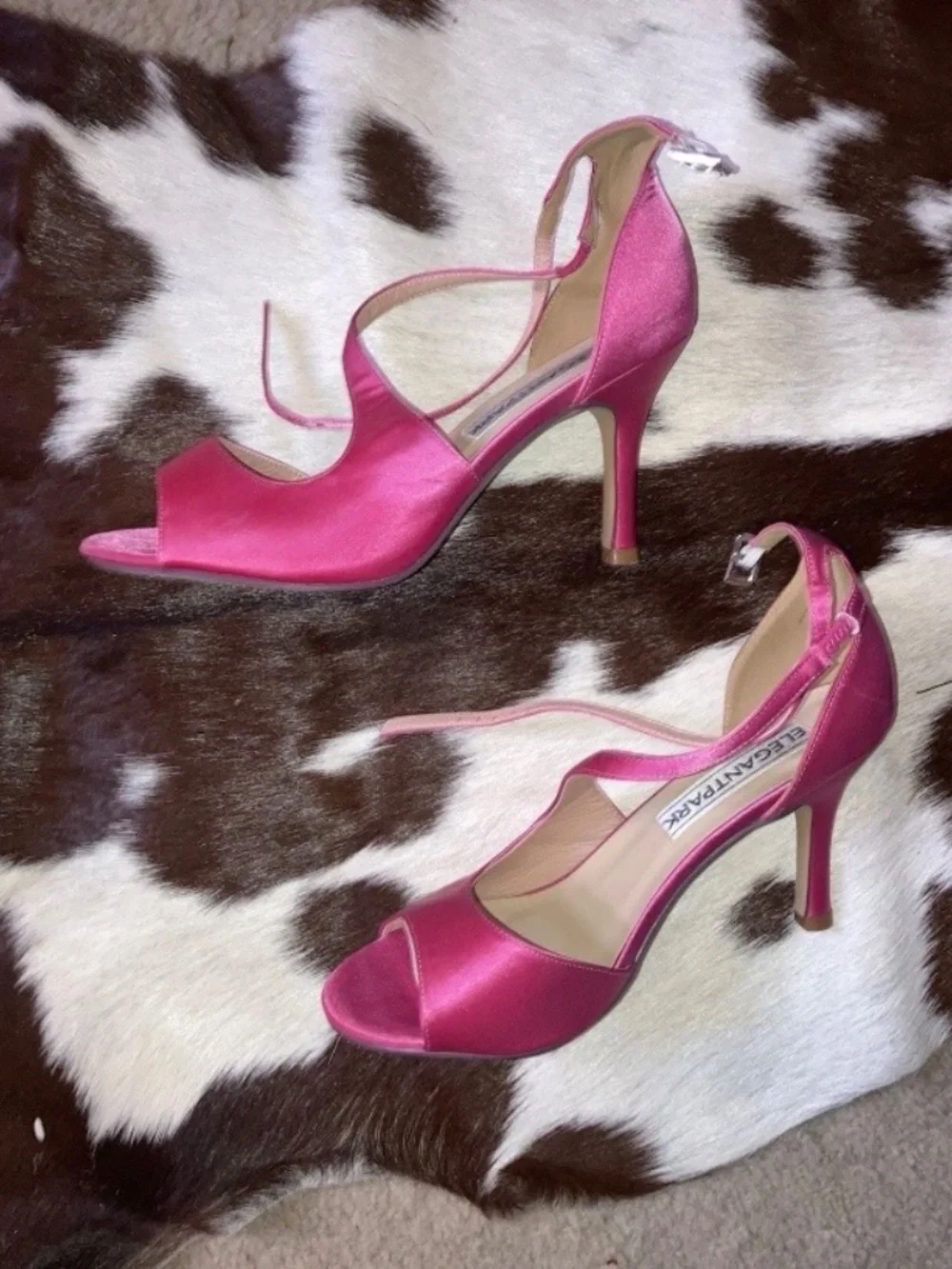 Elegantpark Women's Pink Polyester Open Toe Ankle Strap Stiletto Sandals 9